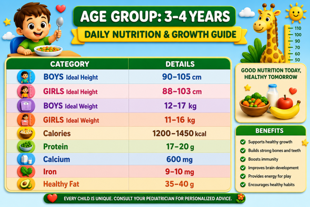 3–4 YEARS daily nutrition growth guide
